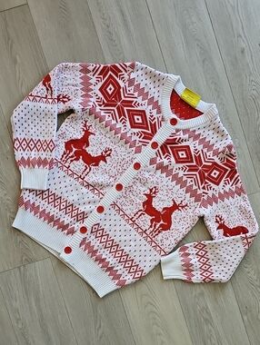 Tipsy Elves Reindeer Climax Double Date Cardigan Ugly Christmas Sweater, Large